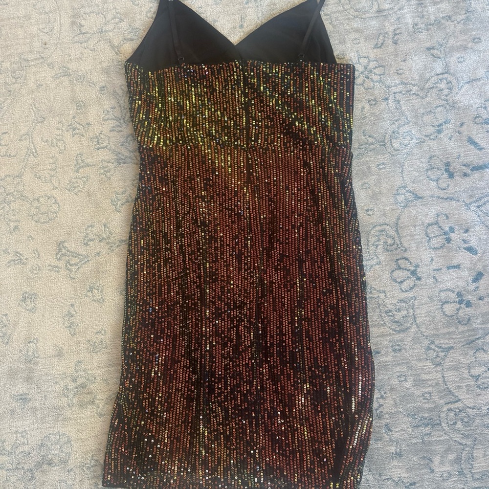Grace Karin Multicolor Metallic Gold Sequin Mini Dress | Wrap Front | Size L - Picture 7 of 11